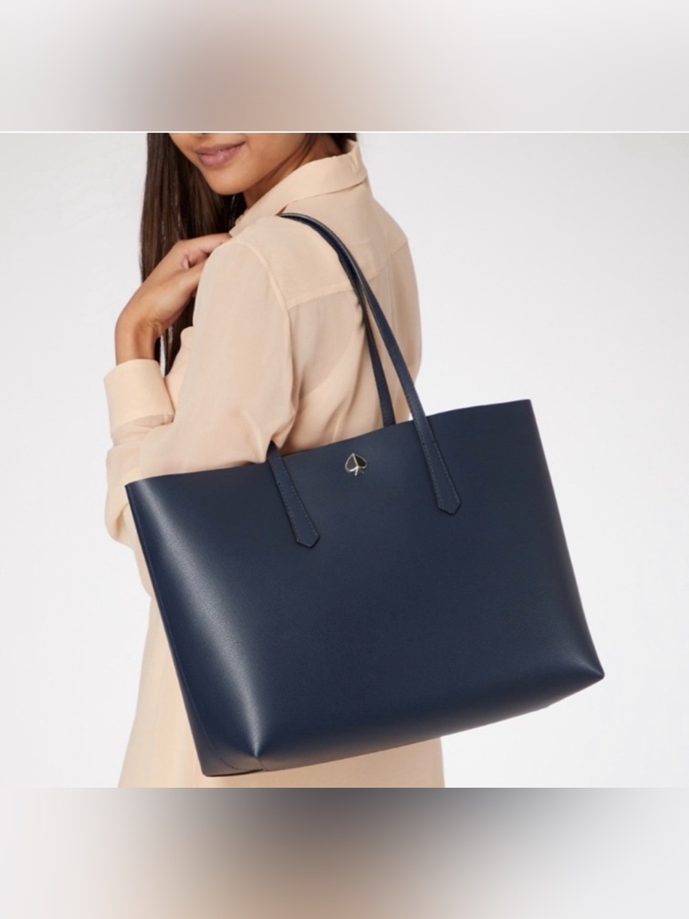 Kate Spade Molly Tote Shoulder Hand Bag Navy Blue Double Straps Cow Leather